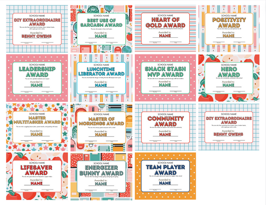 Colorful Classroom Celebrations: Editable School Staff Awards End of Year