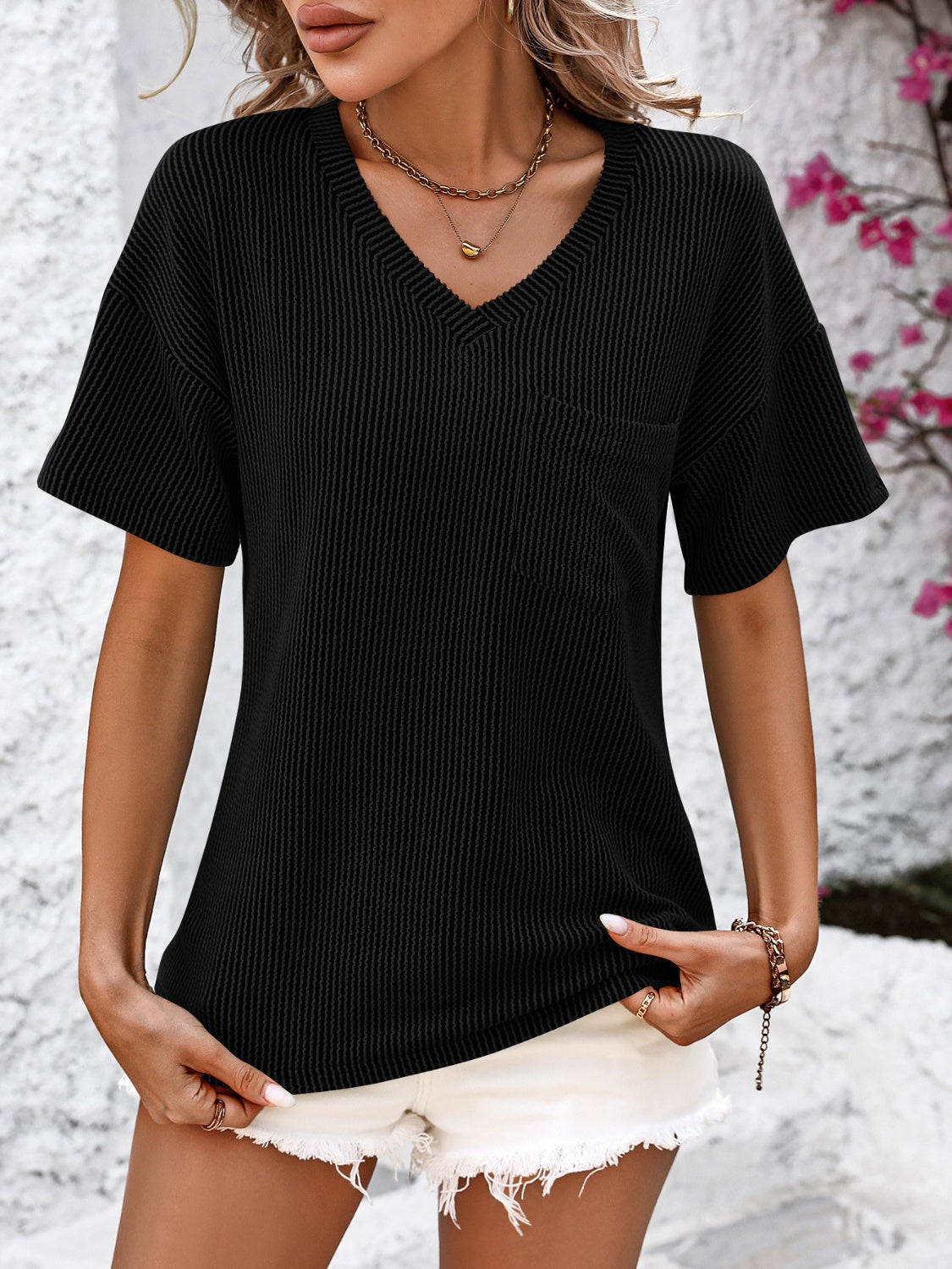 V-Neck Dropped Shoulder T-Shirt