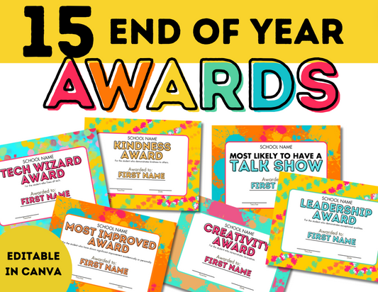 Colorful Classroom Celebrations: Editable Awards End of Year