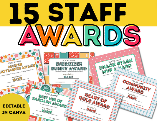 Colorful Classroom Celebrations: Editable School Staff Awards End of Year