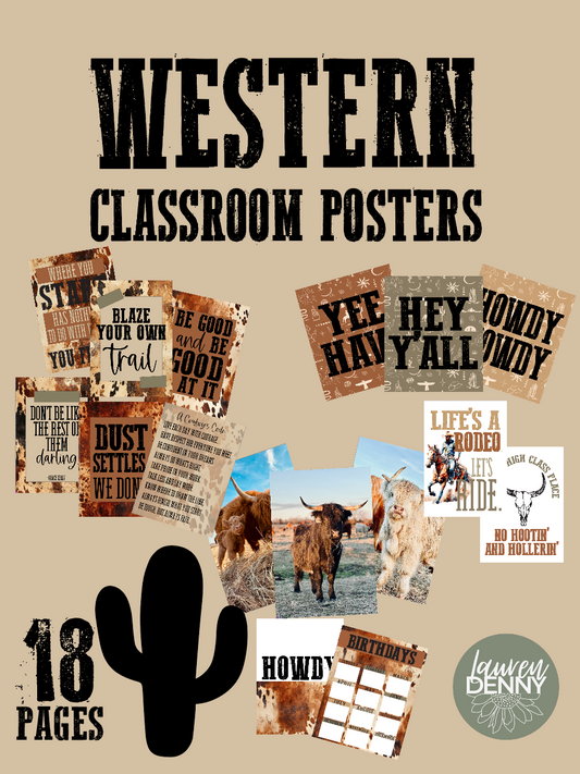 Western Classroom Decor Digital Printable Posters