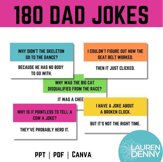 180 Days of Dad Jokes | Bell Ringers | Slideshow PPT Canva